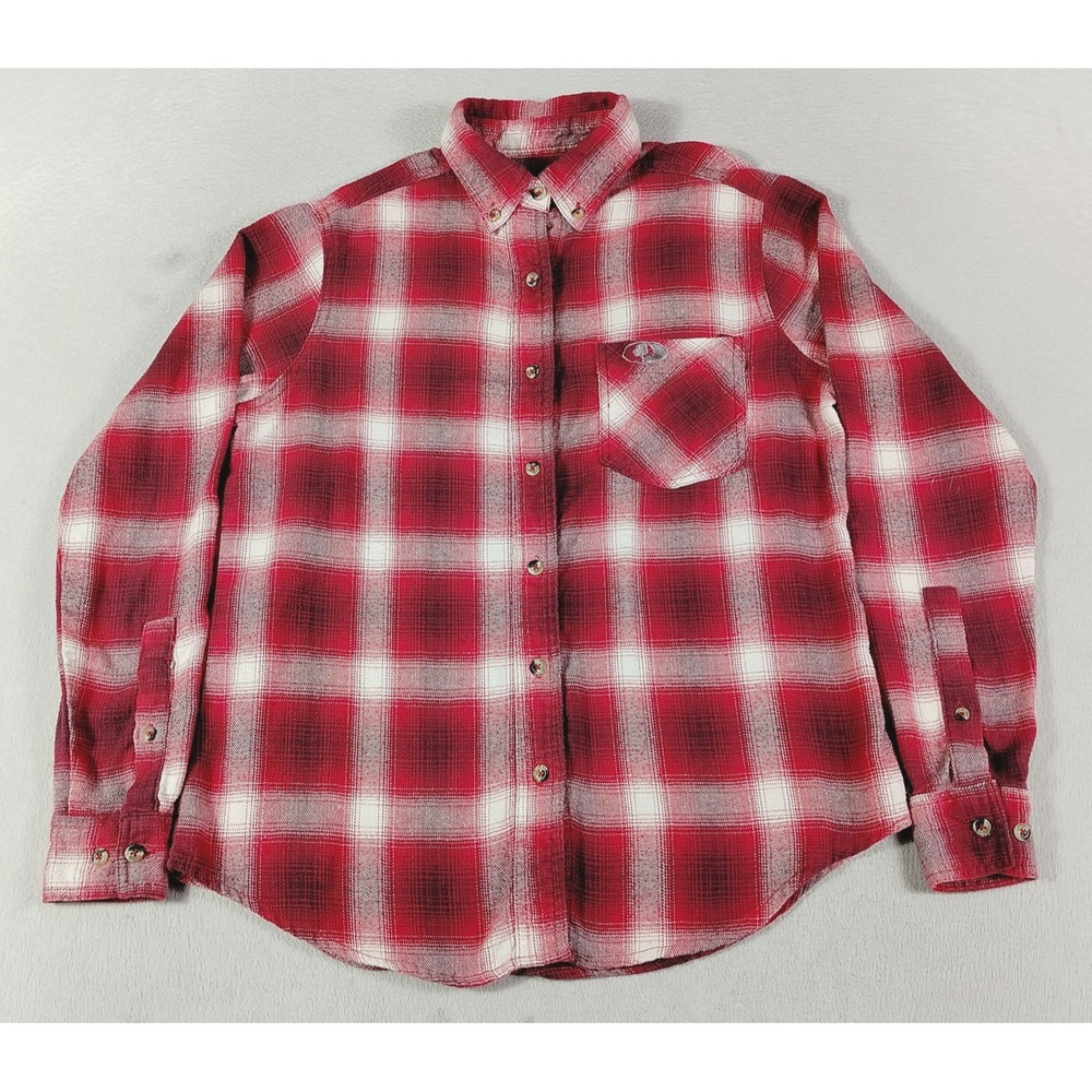 Mossy Oak Flannel Shirt Womens Small Red Plaid Button Front Hunting Outdoor